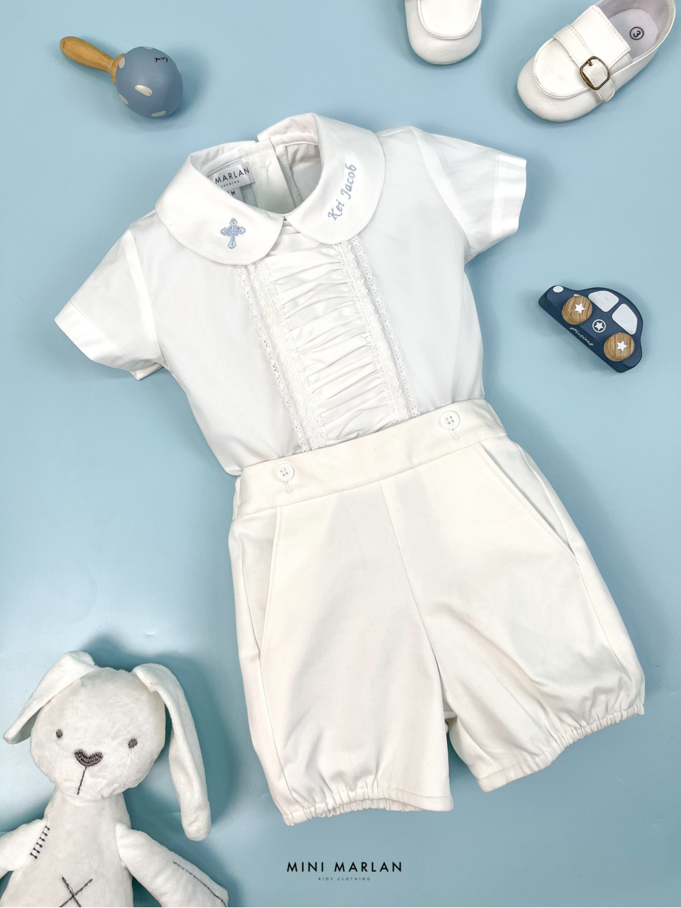 Victor White Boy Set – All-White Heritage Button-On Set