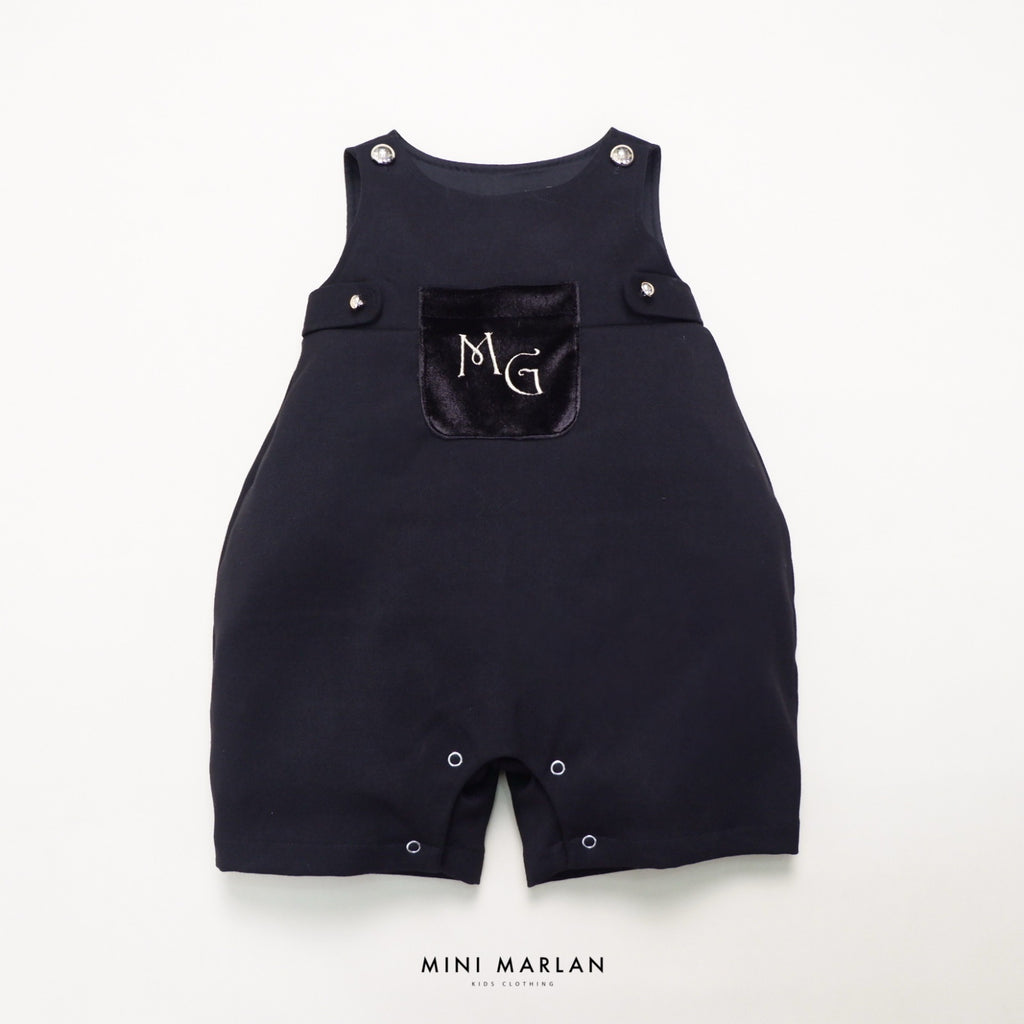 Ivy Black Boy Dungarees – Traditional Velvet-Feel Romper