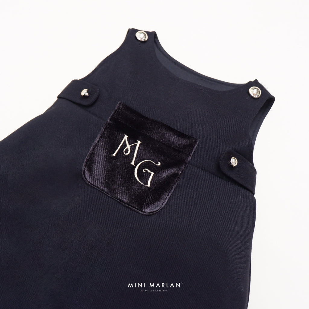 Ivy Black Boy Dungarees – Traditional Velvet-Feel Romper