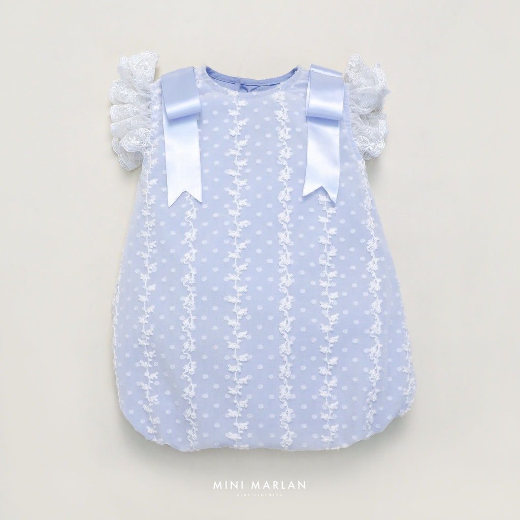 Celyn Blue Girl Romper – Lace Embroidered Baby Romper