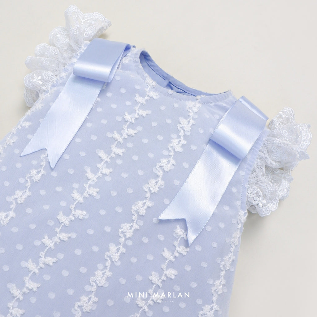 Celyn Blue Girl Romper – Lace Embroidered Baby Romper