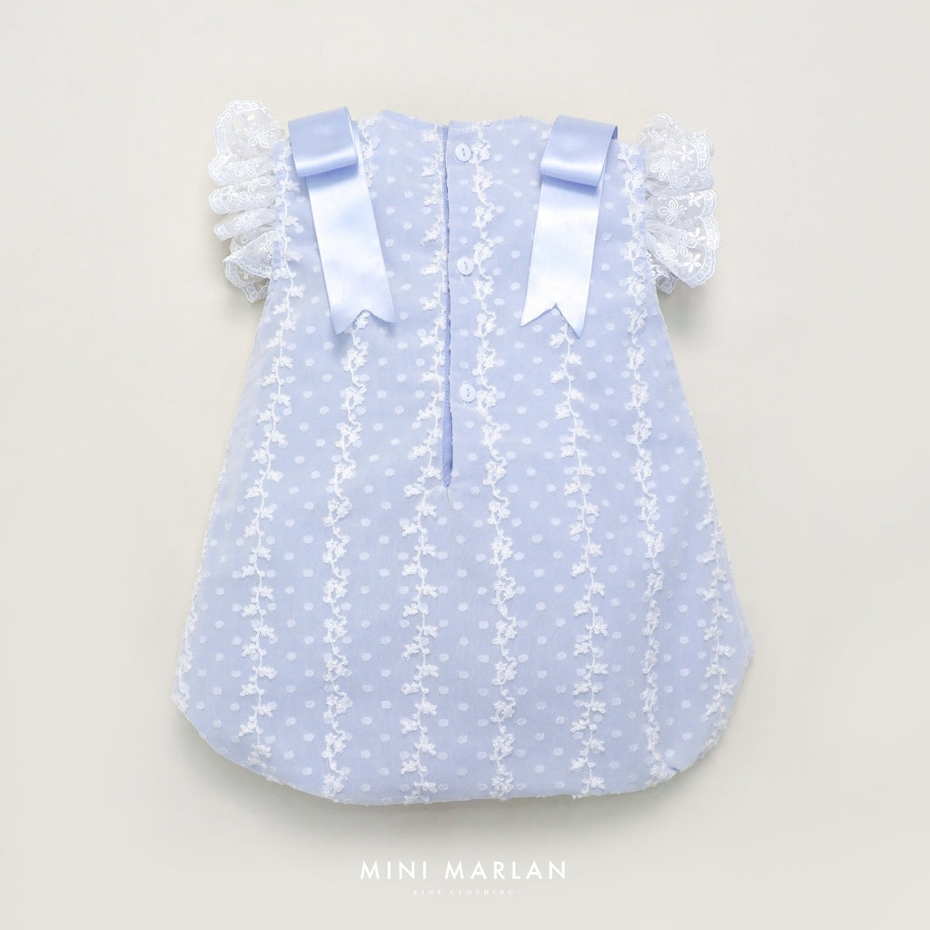 Celyn Blue Girl Romper – Lace Embroidered Baby Romper