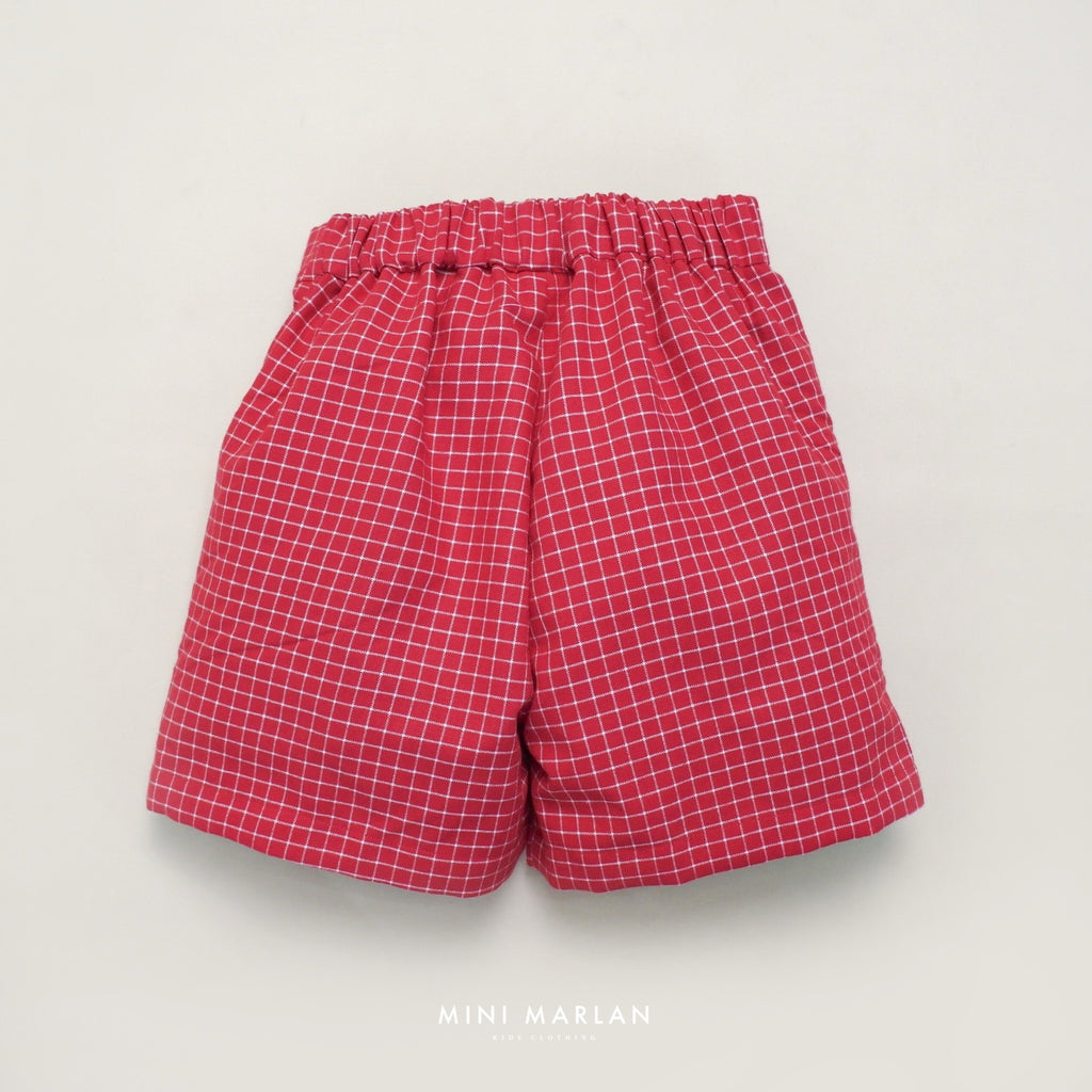 Carol Check Boy Shorts – Classic Red Grid Pattern Cotton Shorts