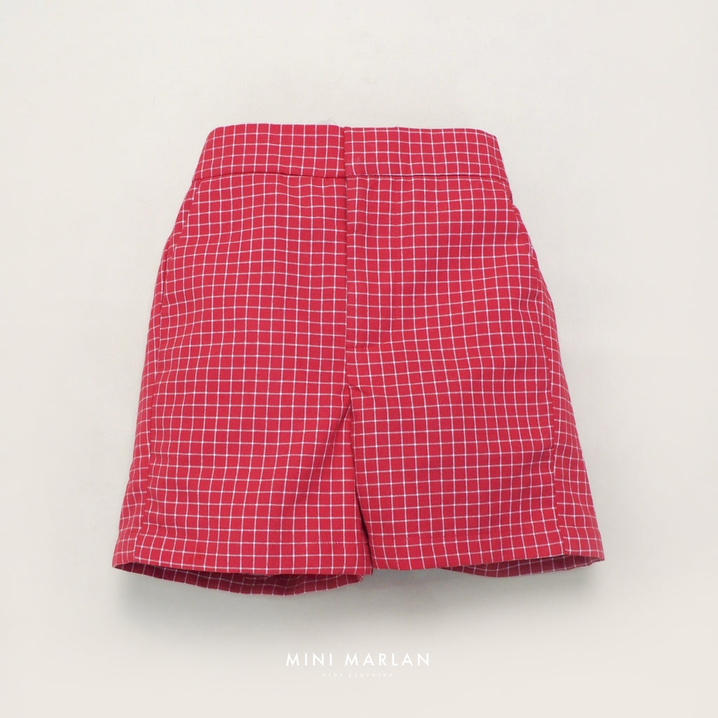Carol Check Boy Shorts – Classic Red Grid Pattern Cotton Shorts