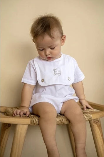 Victor White Boy Romper – Personalized Heritage Cotton Romper