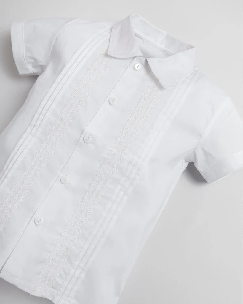 Victor White Shirt – Elegant Stretch Poplin Shirt with Lace & Pleat Detail