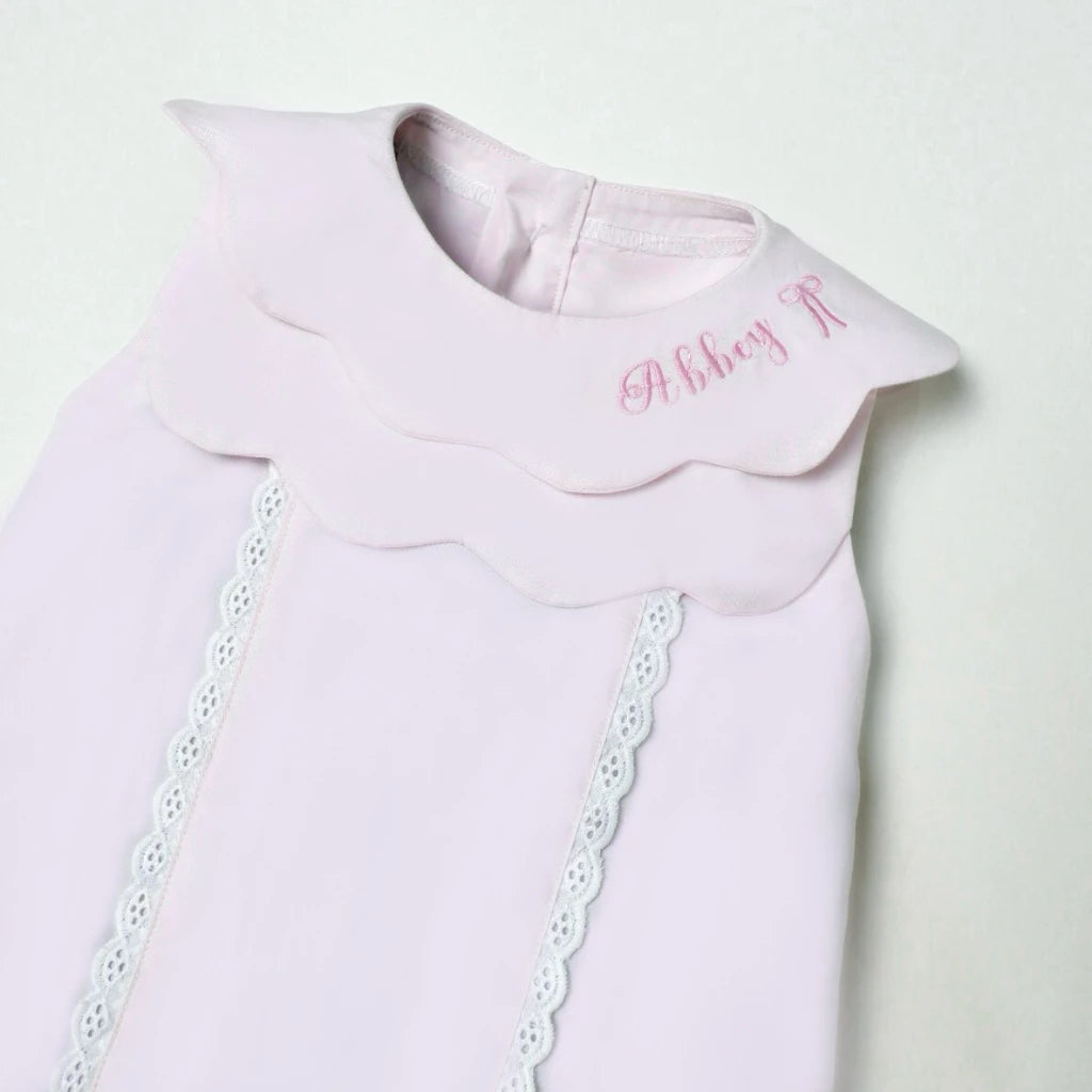 Mirabelle Pink Romper – Tiered Scallop Romper