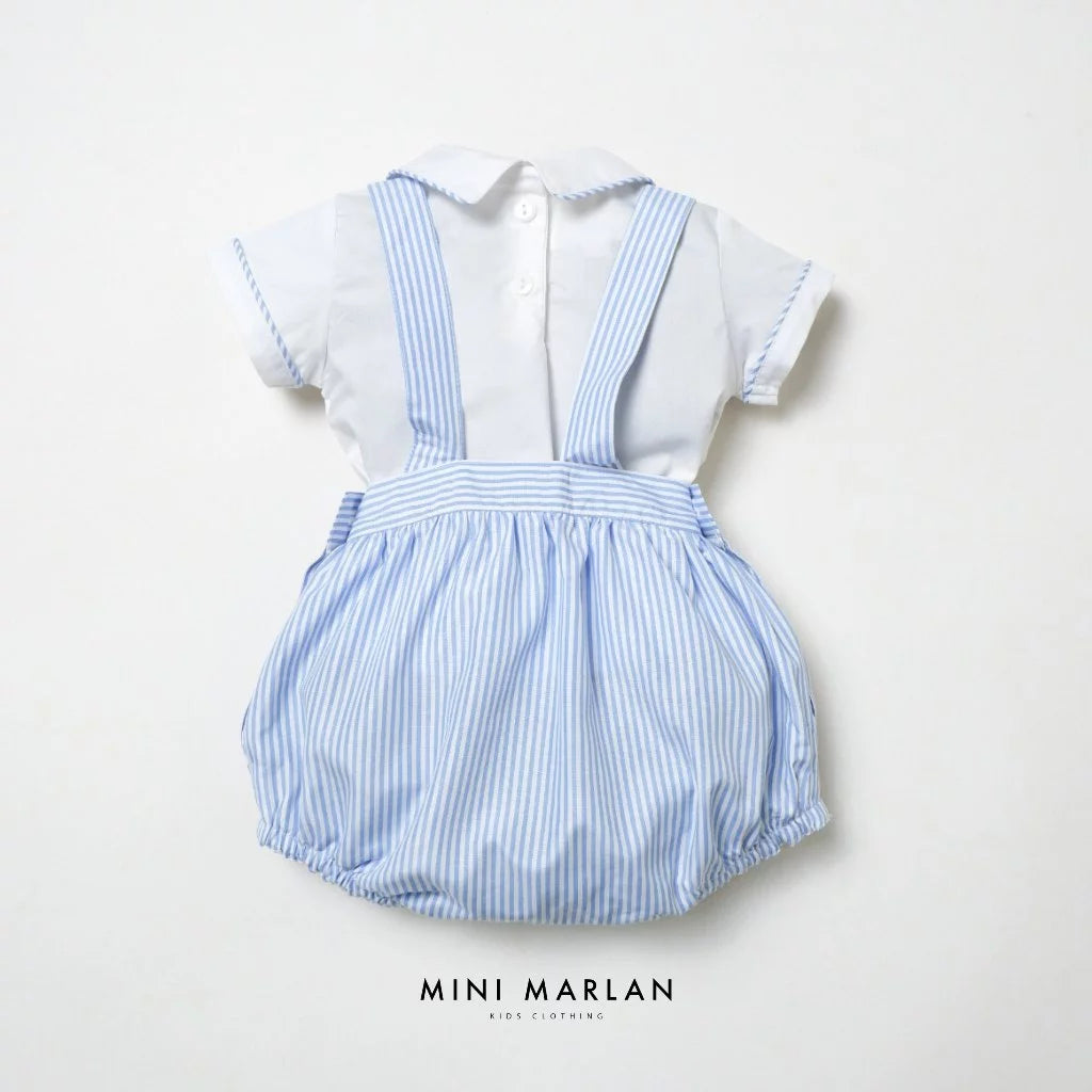 Elio Blue Set – Classic Cotton Shirt and Overall Short