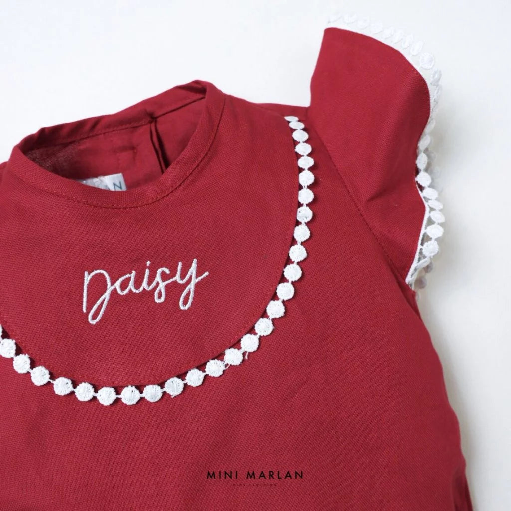 Pepa Red Girl Romper – Personalized Heritage Linen Romper