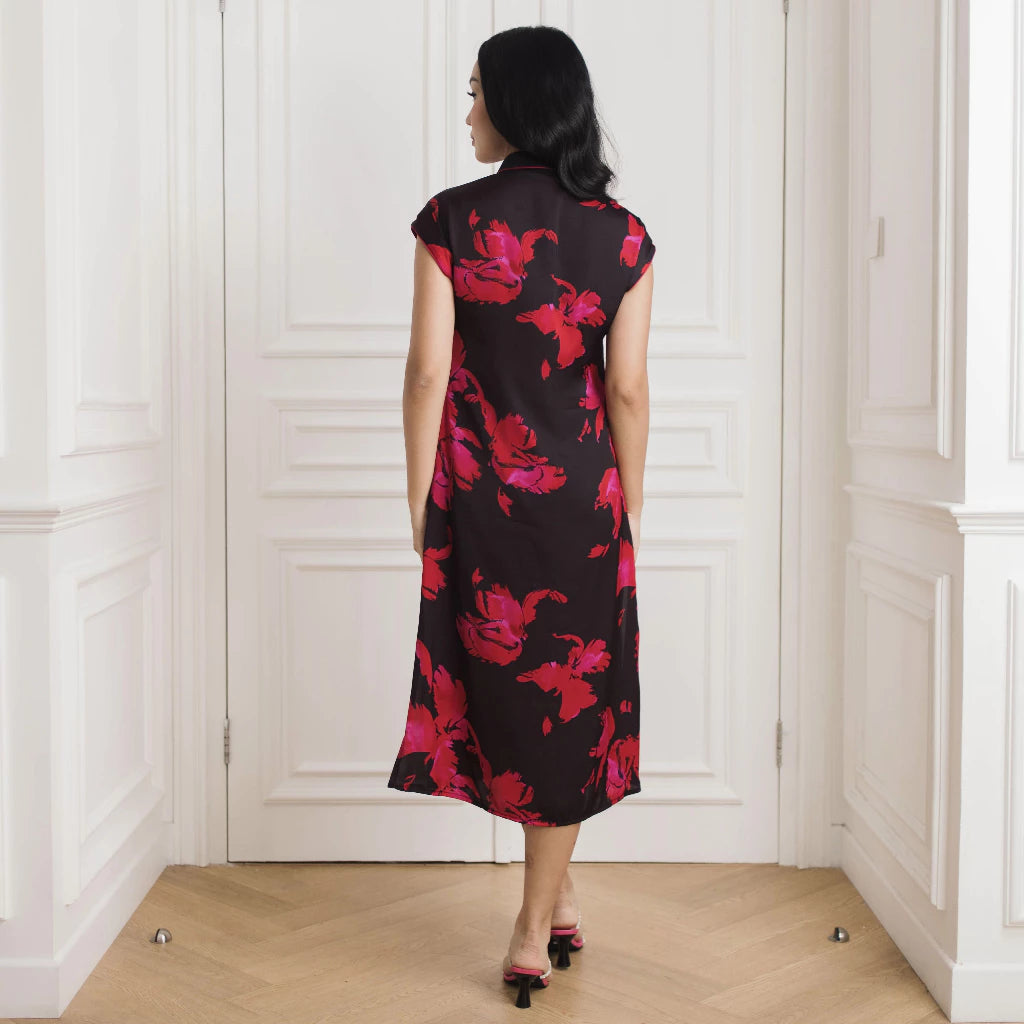 Camelia Black Floral Woman Qipao Dress – Sophisticated Modern Elegance