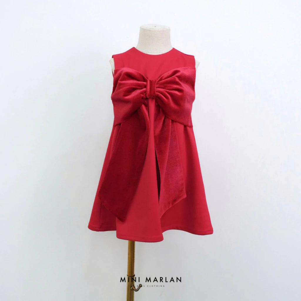 Noelle Red Bow Girl Dress – Sophisticated Festive Elegance