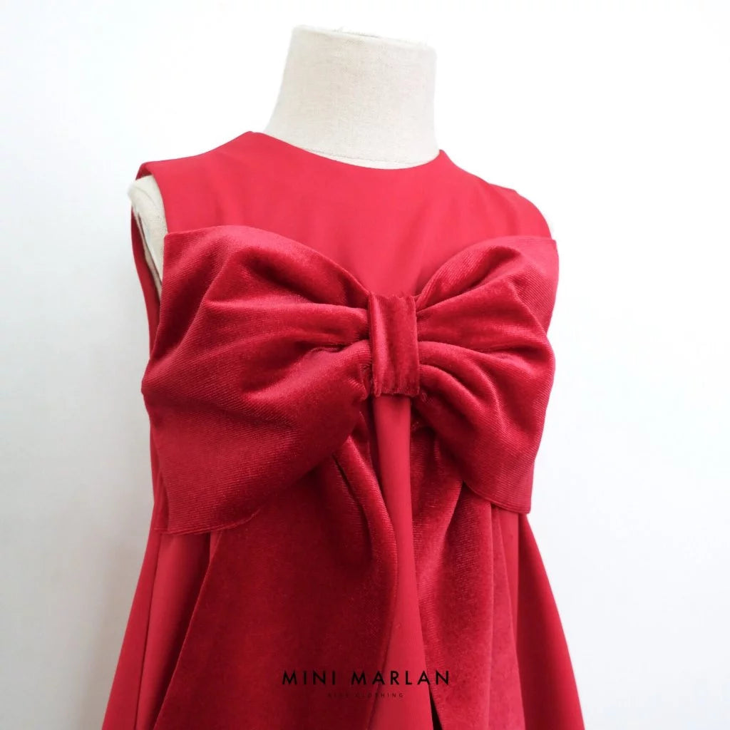 Noelle Red Bow Girl Dress – Sophisticated Festive Elegance
