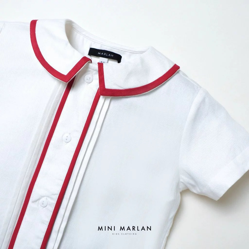 Noelle White Shirt with Red Trim – Classic Versatility