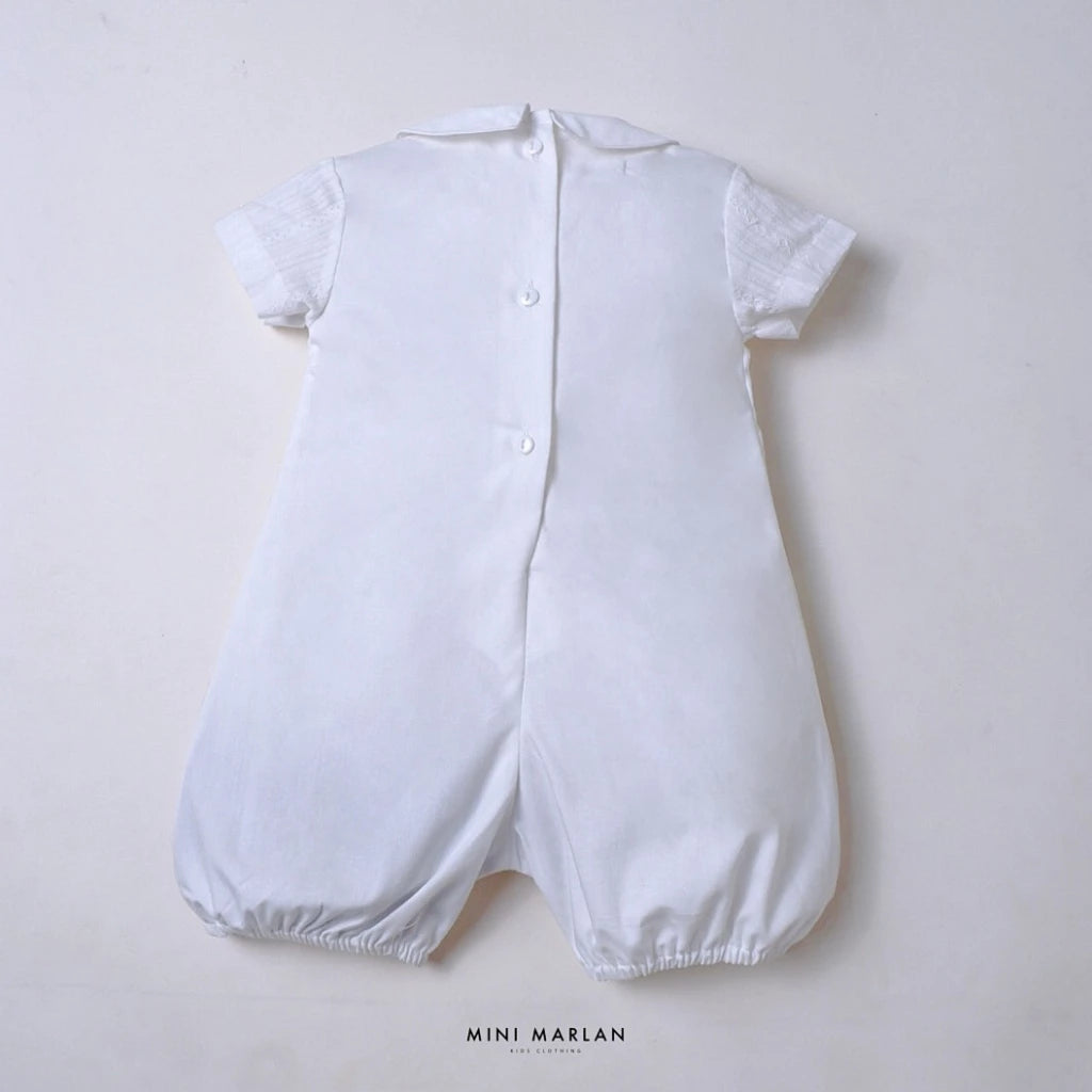 Dominique White Baby Boy Romper – Exquisite Heritage Ceremonial Romper