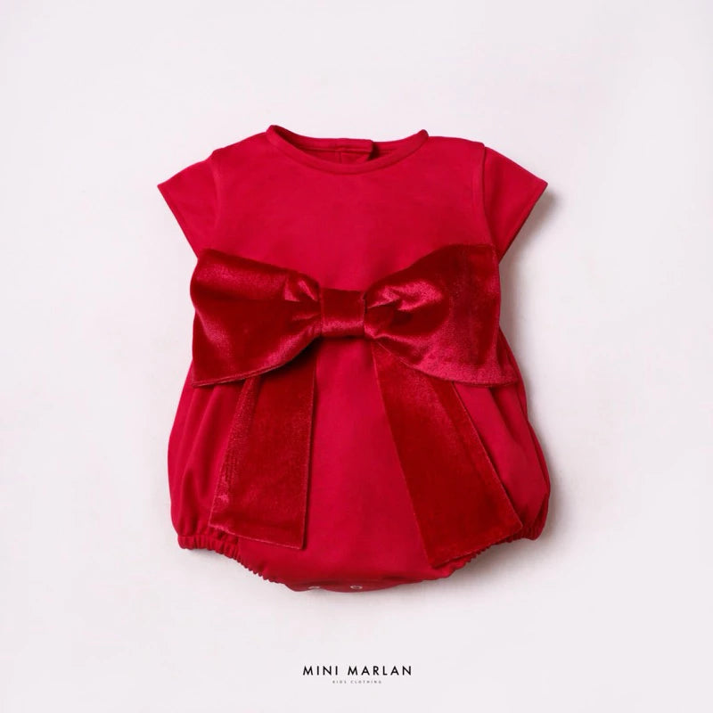 Noelle Girl Bow Red Romper – Timeless Festive Elegance