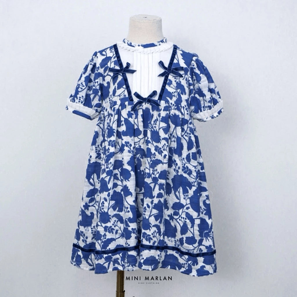 Angelica Blue Pattern Dress – Whimsical Iris Floral Charm