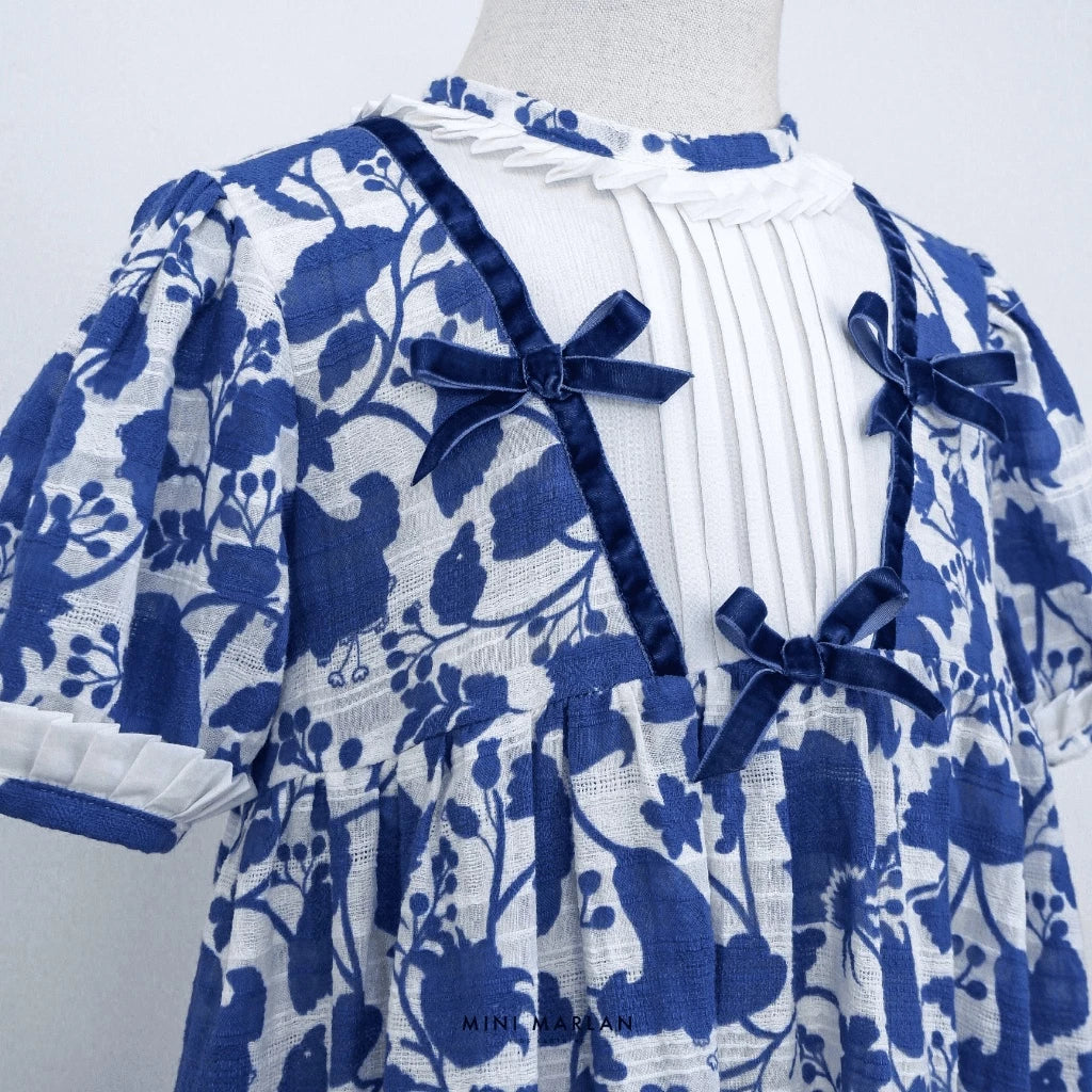 Angelica Blue Pattern Dress – Whimsical Iris Floral Charm