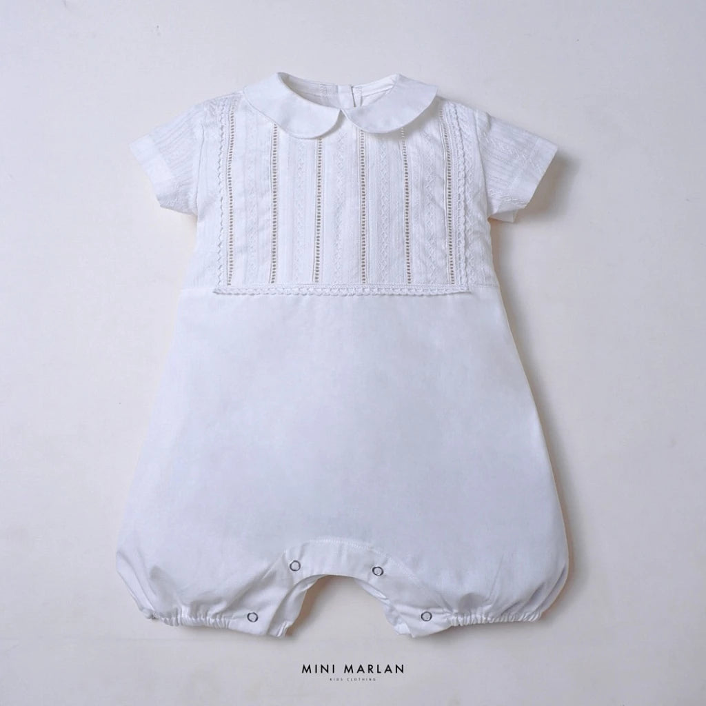 Dominique White Baby Boy Romper – Exquisite Heritage Ceremonial Romper