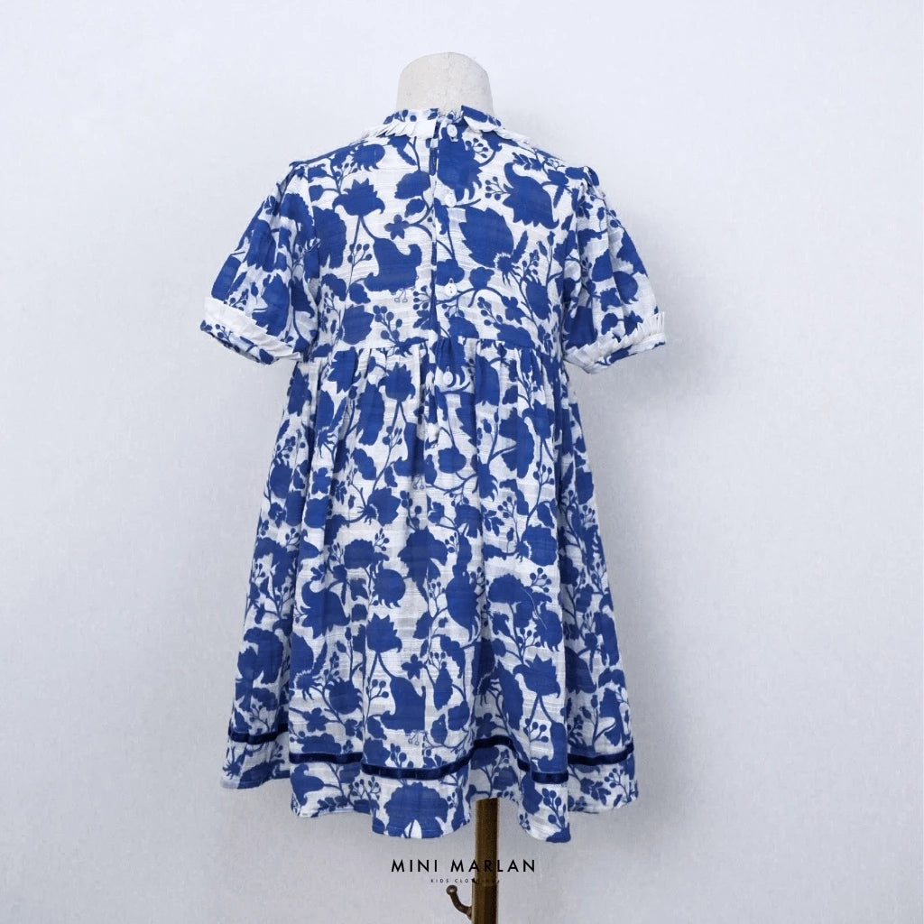 Angelica Blue Pattern Dress – Whimsical Iris Floral Charm