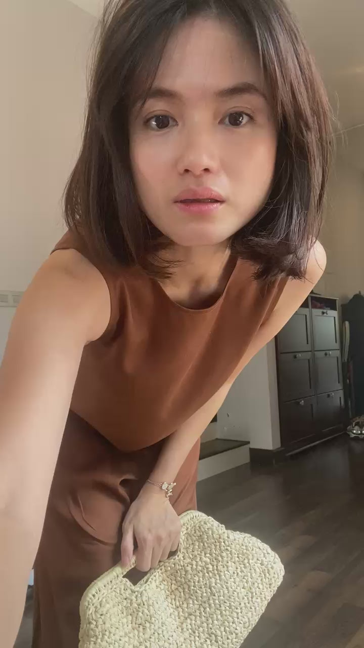 Coco Brown Long Dress - Sleeveless A-Line Lyocell Dress