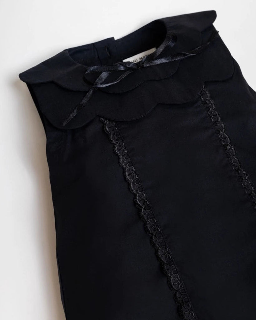 Mirabelle Black Romper – Tiered Scallop Romper