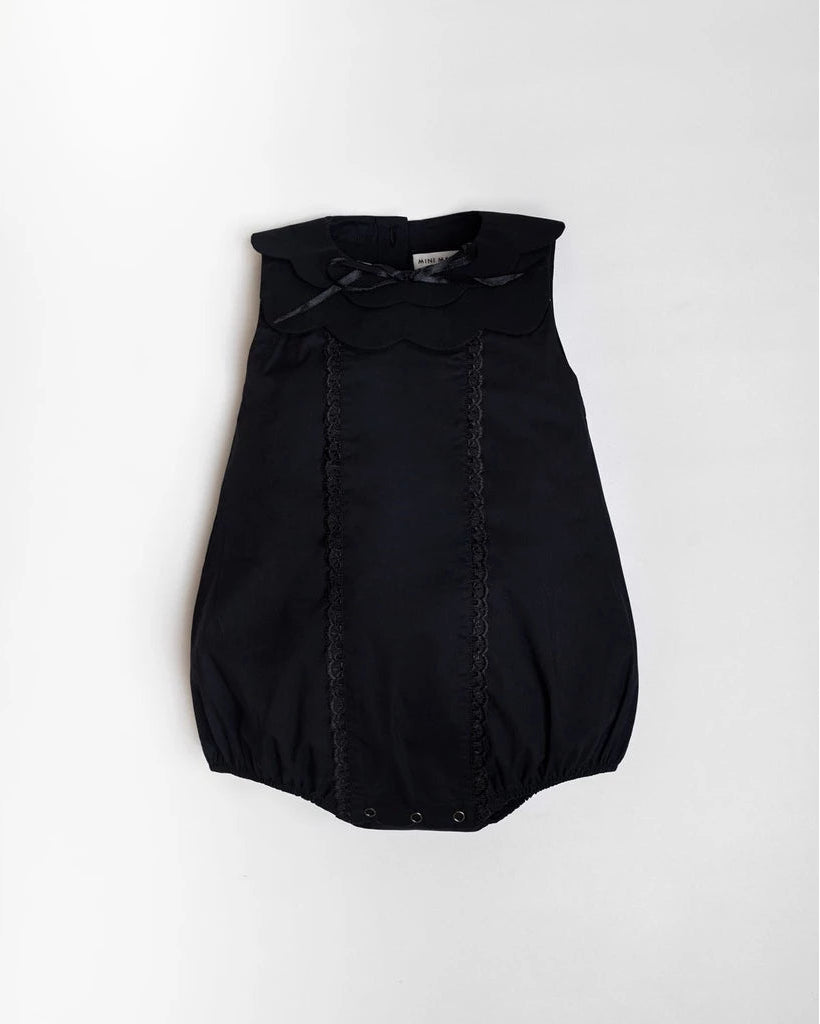 Mirabelle Black Romper – Tiered Scallop Romper